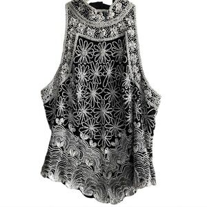 Anthropologie Black and White Beaded Women's Top Small